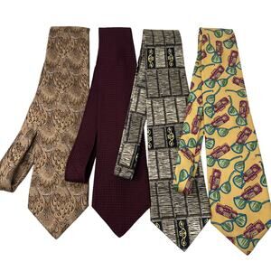 BUNDLE Ties Silk Designer Sulka Moda Italy Culwell Big Knot Tan Red Brown